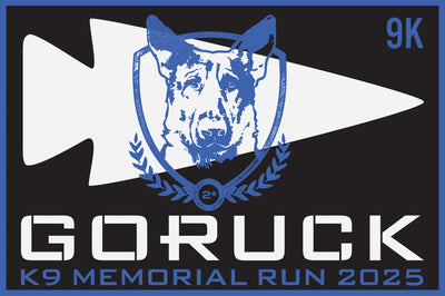 The National Police K9 Day: 2025 Fallen K9 Memorial Virtual Run/Ruck (Youth) logo features a German Shepherd and arrowhead, honoring law enforcement K9s with a virtual run.