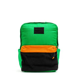 GORUCK bright green rucksack with orange and black front pockets, rugged outdoor gear