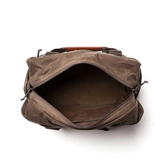 GORUCK Kit Bag in dark oak waxed canvas, open to show spacious main compartment