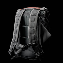 GORUCK slate backpack with padded straps and laptop pocket, rugged rucking gear on black background