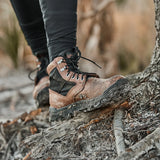 GORUCK MACV-2 brown and black rugged boots on outdoor trail, tough rucking footwear