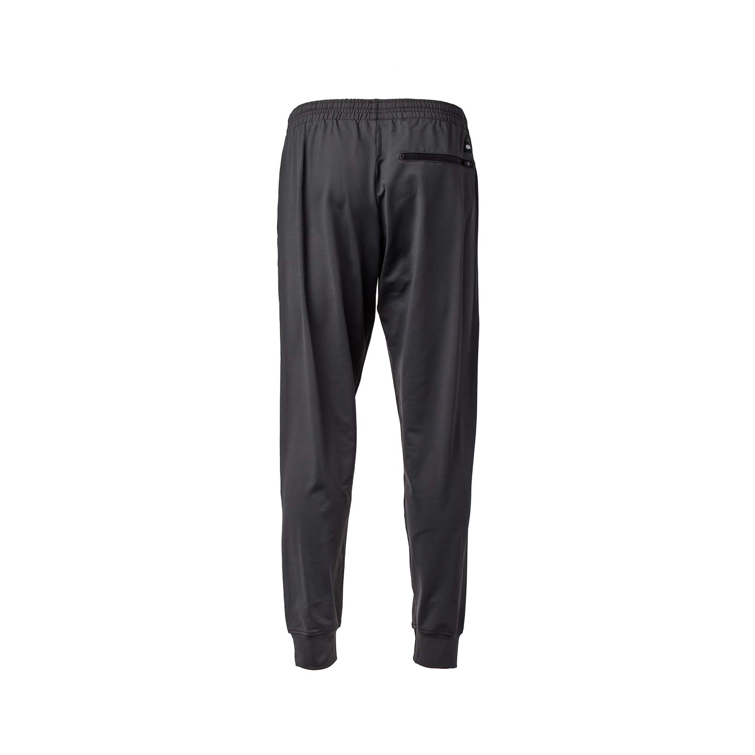 The Men’s Training Performance Joggers are shown from the back, featuring an elastic waistband and zippered pocket. These workout pants use moisture-wicking fabric to keep you comfortable.