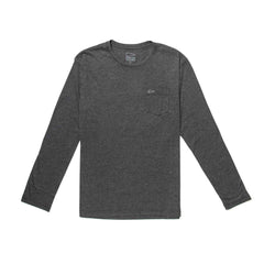 Men's Long Sleeve Pocket Tee - Tri-Blend in dark gray, features a crewneck and a small chest pocket on the left side.