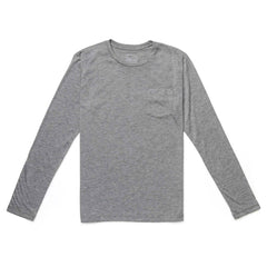 Men's Long Sleeve Pocket Tee - Tri-Blend in gray, featuring a chest pocket, shown laid flat on a white background.