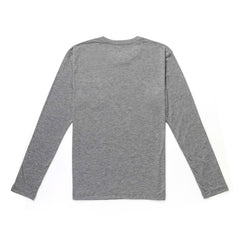 Men's Long Sleeve Pocket Tee - Tri-Blend in gray, shown from the back laid flat on a white background.