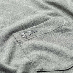 Close-up of the Men's Short Sleeve Pocket Tee - Tri-Blend in gray, showcasing an embroidered arrow above the pocket.