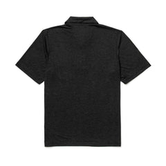 Back view of the Men's Polo with Pocket - Tri-Blend in plain black, short-sleeve style, laid flat on a white background.