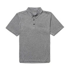 Men's Polo with Pocket - Tri-Blend: a gray, short-sleeve polo with a collar, three-button placket, and chest pocket, shown laid flat on a white background.