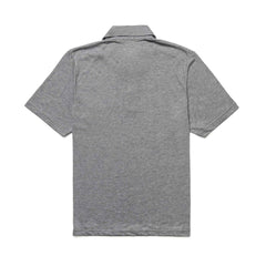 Men's Polo with Pocket - Tri-Blend in gray, short-sleeve, premium fabric, shown laid flat from the back on a white background.
