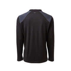 GORUCK black Merino 1/4 zip long sleeve shirt, back view, with reinforced shoulder panels