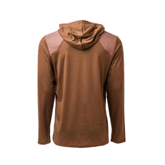GORUCK brown Merino wool hoodie with reinforced shoulders, back view, size L