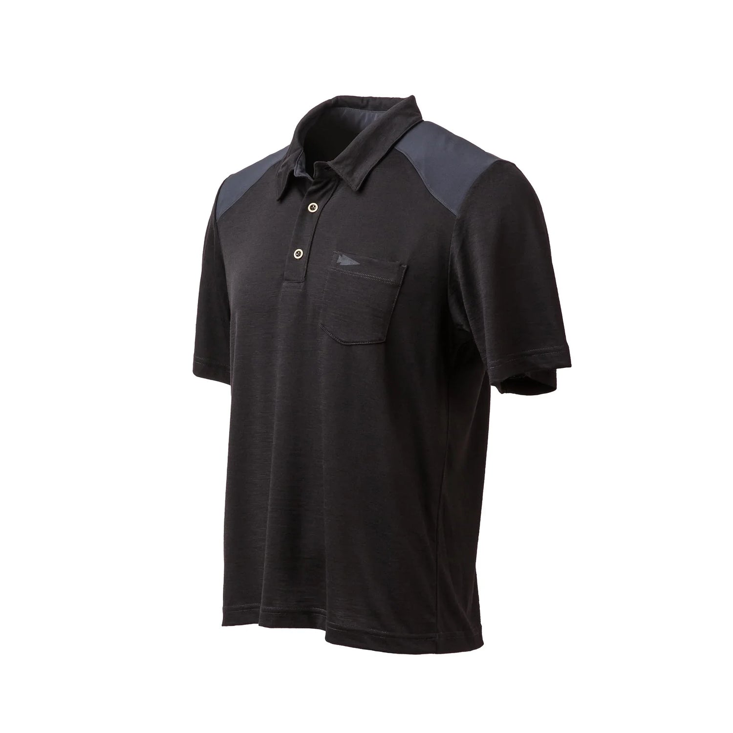 GORUCK black Merino polo shirt size L with chest pocket and reinforced shoulders
