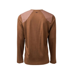 Back view of GORUCK long sleeve Merino wool shirt in Java brown with reinforced shoulder patches