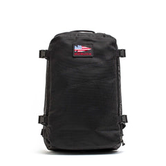 GORUCK black Mesh Ruck tactical backpack with American flag logo patch on white background