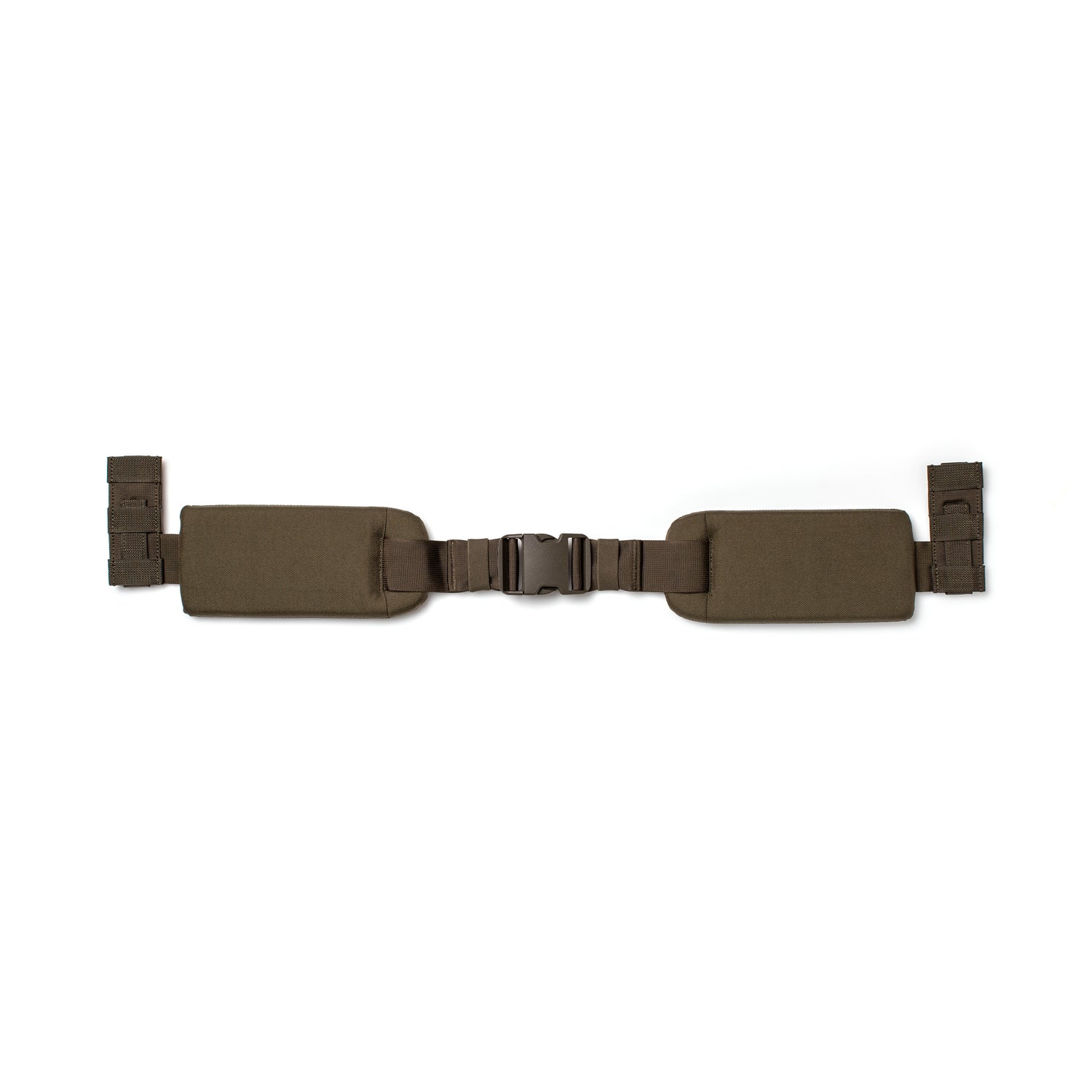 The Padded Hip Belt, shown in brown and laid flat on a white background, features an adjustable fit for comfort during rucking and a durable plastic buckle.