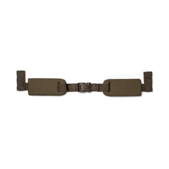 The Padded Hip Belt, shown in brown and laid flat on a white background, features an adjustable fit for comfort during rucking and a durable plastic buckle.