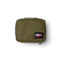 GORUCK olive green 10L packing cube with American flag patch on white background