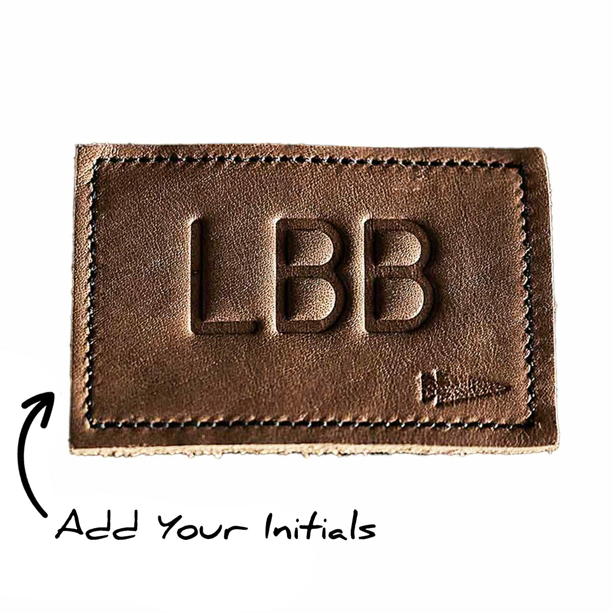 Custom "Patch - Custom Leather Monogram" featuring embossed initials "LBB" with an option for personalization—customize your initials by selecting "Add Your Initials" below.
