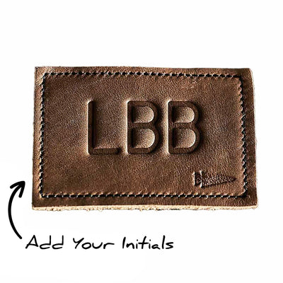Custom "Patch - Custom Leather Monogram" featuring embossed initials "LBB" with an option for personalization—customize your initials by selecting "Add Your Initials" below.