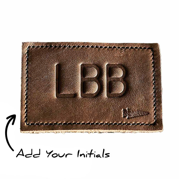 Custom "Patch - Custom Leather Monogram" featuring embossed initials "LBB" with an option for personalization—customize your initials by selecting "Add Your Initials" below.