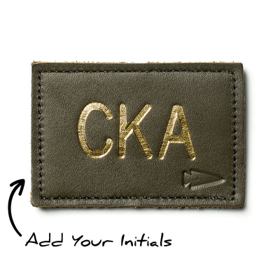Customize the Patch - Custom Leather Monogram with gold initials "CKA" and an arrow design. Add your personalization with an arrow icon.
