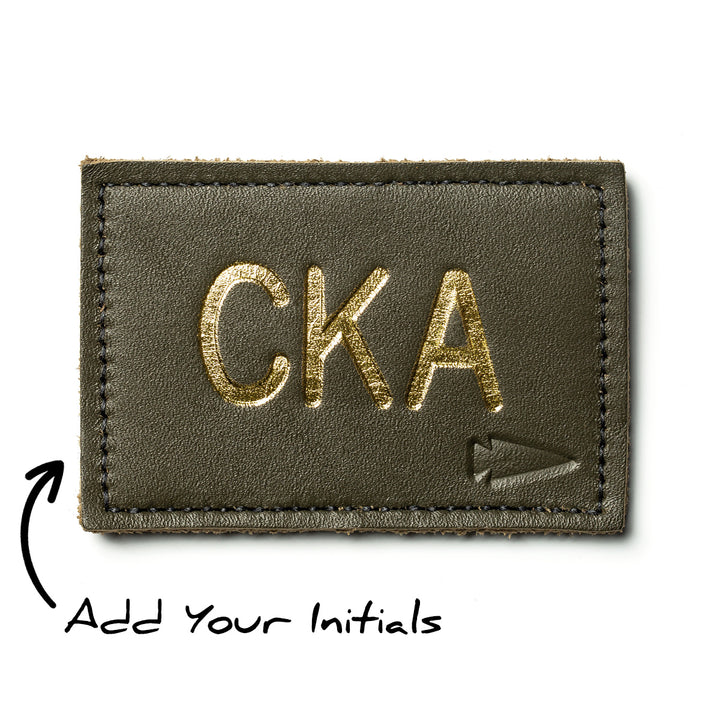 Customize the Patch - Custom Leather Monogram with gold initials "CKA" and an arrow design. Add your personalization with an arrow icon.