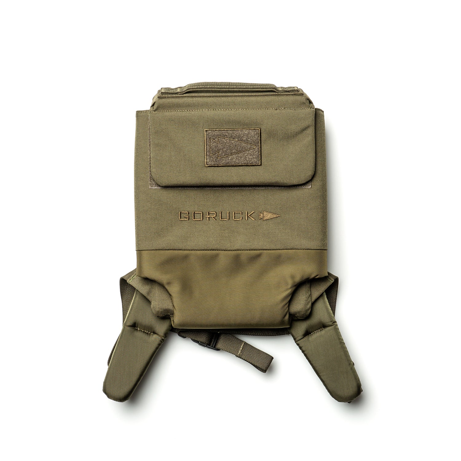 The RPC 3.0 + 10lb Ruck Sandplate is an olive green backpack with padded shoulder straps and a front pocket, designed for weighted training. Shown on a white background.