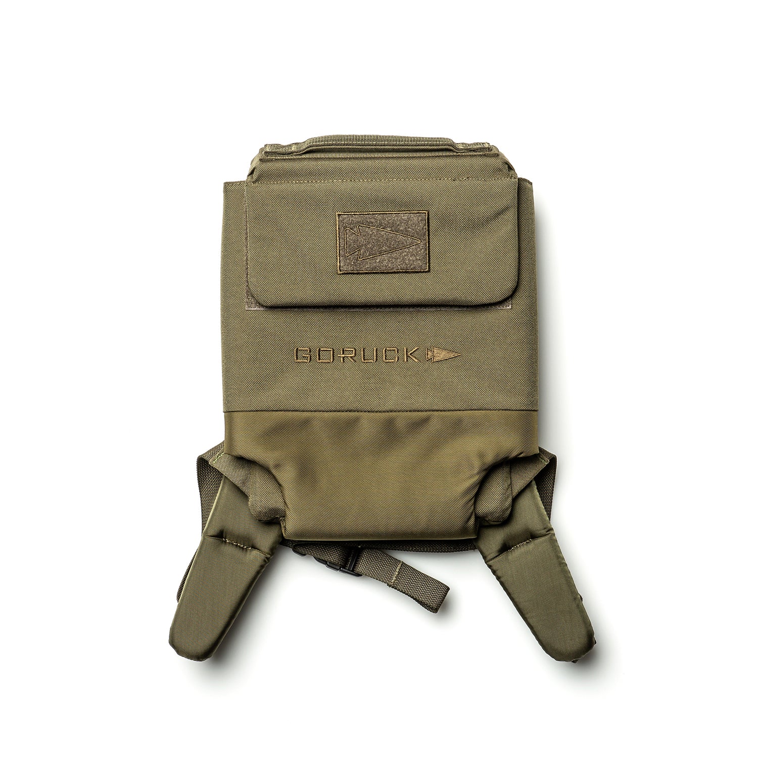 Olive green RPC 3.0 + 10lb Ruck Sandplate backpack with front pocket, logo, and two padded shoulder straps—ideal as a Ruck Plate Carrier for weighted training—displayed on a white background.