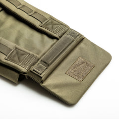 Close-up of a khaki tactical pouch with stitched straps and hook-and-loop patch, perfect for pairing with your RPC 3.0 + 10lb Ruck Sandplate or other weighted training gear, on a white background.