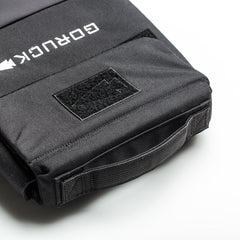 The RPC 3.0 + 10lb Ruck Sandplate is a black GORUCK backpack with a handle and Velcro patch, designed to hold a ruck plate for weighted training. Shown on a white background.