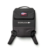GORUCK black ruck backpack with American flag patch, durable design for rucking gear