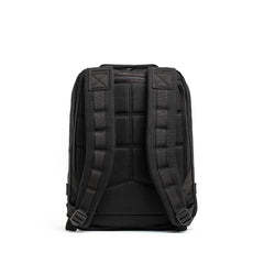 GORUCK Radio Ruck black ballistic backpack with padded straps, rear view on white background