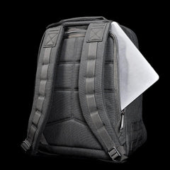 GORUCK black rucksack with padded straps, laptop sleeve, and rugged design on black background