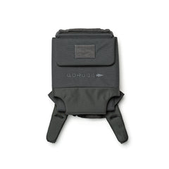 A folded black RPC 3.0 + 10lb Ruck Sandplate backpack, featuring shoulder straps and a front pocket for weighted training or use as a Ruck Plate Carrier, displayed on a white background.