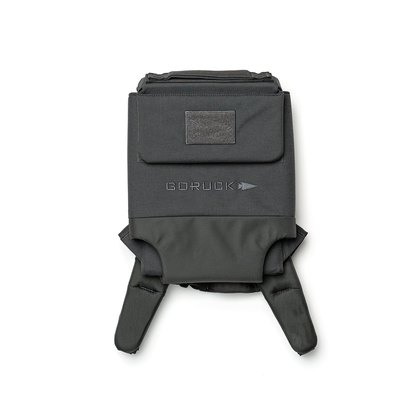 A folded black RPC 3.0 + 10lb Ruck Sandplate backpack with padded straps is shown from above on a white background—ideal for pairing with your weighted training vest or Ruck Plate Carrier.