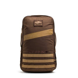 The Rucker 4.0 is a brown tactical rucker bag with tan accents, side handles, and front MOLLE webbing—ideal as a weighted training pack for tough workouts. Shown on a white background.