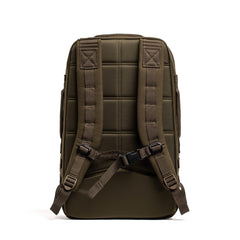 GORUCK Ranger Green backpack with orange interior, padded straps, and sternum strap