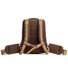 The Rucker 4.0, shown from the rear, features a padded back, tan shoulder straps, and a padded hip belt—perfect for rucking and compatible with Ruck Plates.