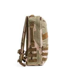 Side view of the Rucker 4.0 in tan camo, featuring padded straps and multiple attachment loops—perfect for rucking adventures.
