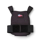 GORUCK black rucking weight vest with American flag patch, tough fitness gear