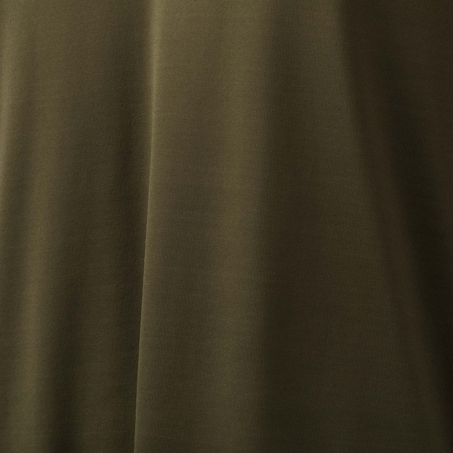 Close-up of olive green EnduraKnit fabric with soft folds and smooth texture, ideal for the Men's Long Sleeve Rucking Polo made in the USA.