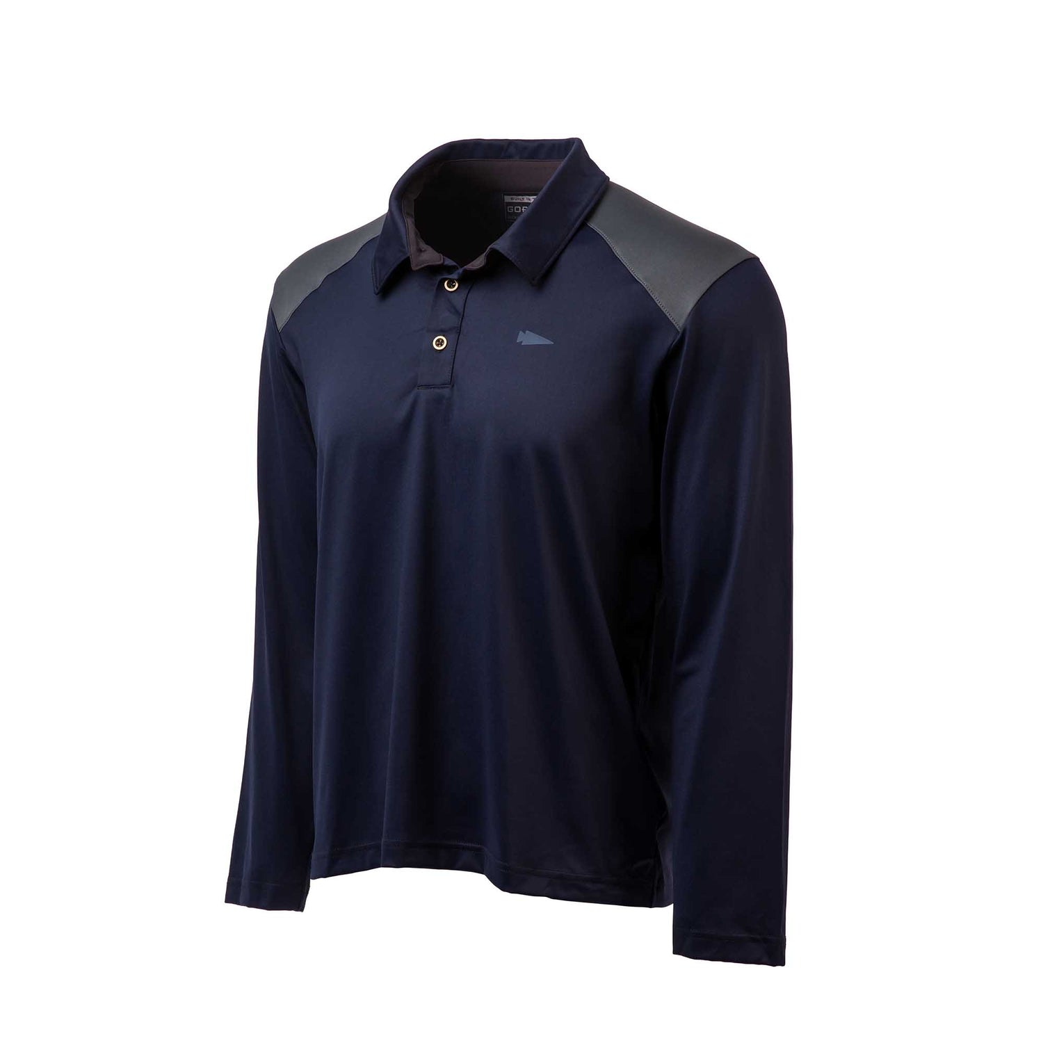 The Men's Long Sleeve Rucking Polo in blue is made from durable EnduraKnit fabric, offering comfort as a versatile midweight layer.