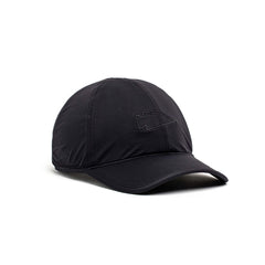 Performance Running Hat - ToughMesh in black, made from premium Italian fabric with a subtle arrowhead logo on the front, shown on a white background.