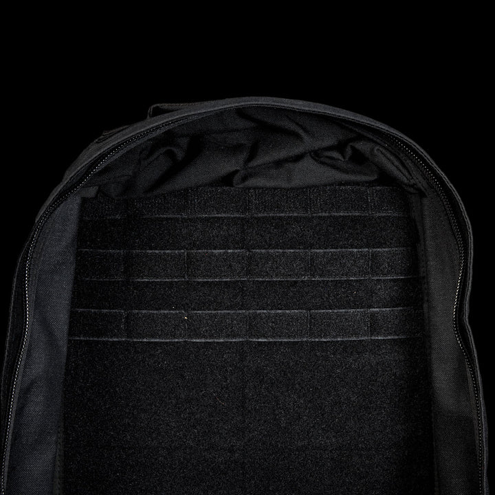 The inside of the empty GR1 Shooter 26L - Built by SCARS backpack features velcro panels and horizontal straps, made from Special Forces Grade CORDURA® for exceptional durability and performance.
