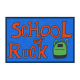 School of Ruck patch with bold orange text and green rucksack on blue background, GORUCK gear