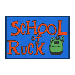 The Patch - Back to School Anti-Virtual Challenge features a blue sign with "School of Ruck" in red and a green backpack graphic—ideal for back-to-school patches or rucking challenge events.