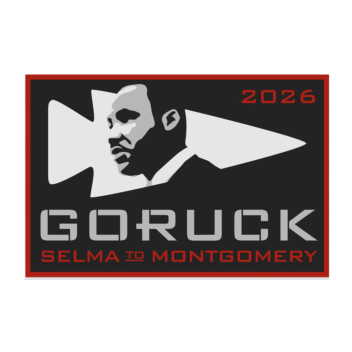 A graphic of Martin Luther King Jr. with a right arrow, and text: 