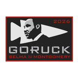 A graphic of Martin Luther King Jr. with a right arrow, and text: "Patch - MLK 54 Miles 2026," honoring the historic Selma to Montgomery march.