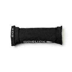 A black Simple Training Sandbag labeled 20 pounds on each end sits against a white background. Ideal for any home gym, it features Scars Lifetime Guarantee for lasting strength and durability.