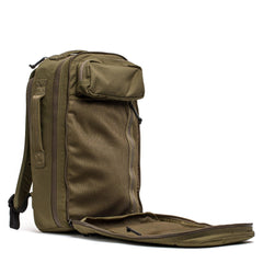 GORUCK Ranger Green backpack with open front compartment and mesh pocket, rugged rucking gear